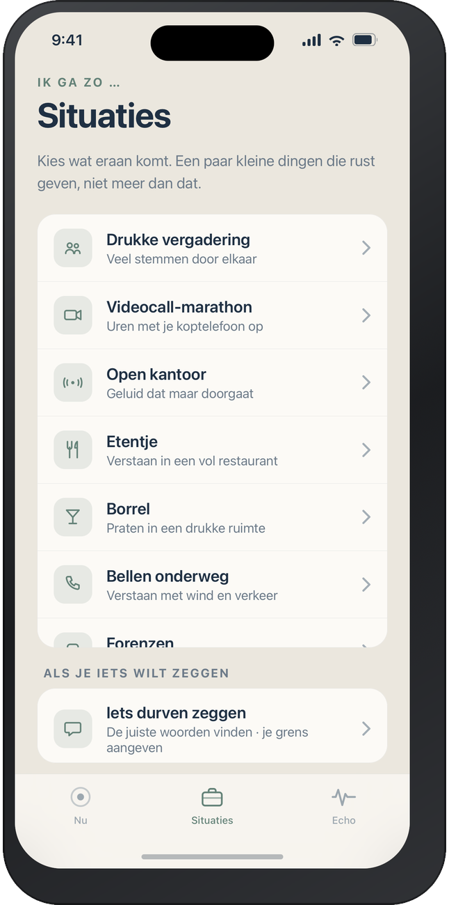 App-scherm Situaties: voorbereiden op drukte